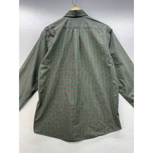 LL Bean Wrinkle Resistant Plaid Shirt Medium Green Cabin Dress Casual Holiday - Picture 5 of 5
